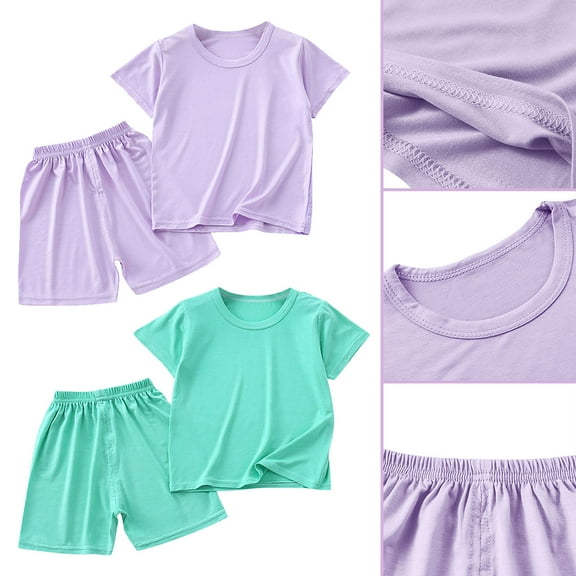 Utoimkio Toddler Baby Boy Girls Shorts Set Kids Solid Color Clothes Short Sleeve T-Shirt Tops & Shorts Set 2Pcs Summer Outfits