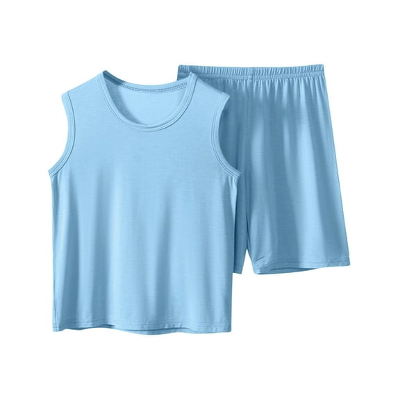 Utoimkio Toddler Baby Boy Girls Summer Pajama Set Tank Tops and Shorts 2Pcs Solid Color Summer Outfits Size 3-16T