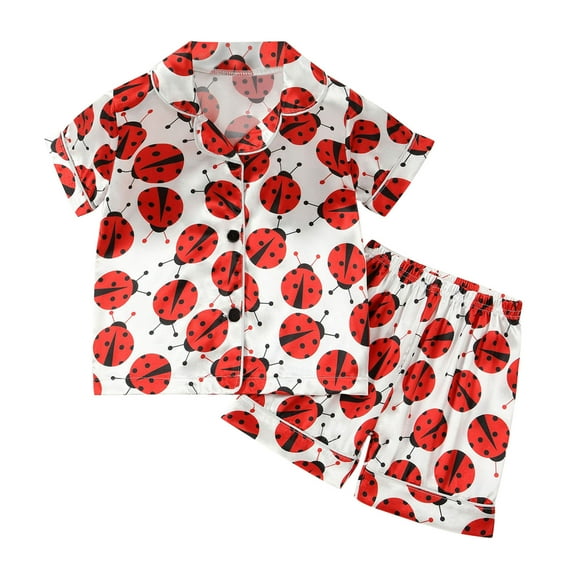 Utoimkio Toddler Baby Boy Girls Summer Pajama Shorts Set Short Sleeve Button Down Shirt and Pants 2Pcs Cute Print Summer Outfits Size 12M-8T