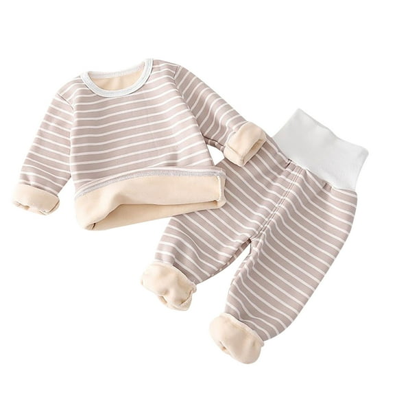 Utoimkio Toddler Baby Boy Girls Warm Pajama Set Kids Long Sleeve Crewneck Pullover Tops & High Waisted Pjs Pants Set Fall Winter Sleepwear Clothes