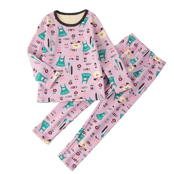 Utoimkio Toddler Baby Boy Girls Warm Pajama Set Kids Long Sleeve Crewneck Pullover Tops & Pjs Pants Set Fall Winter Sleepwear Clothes