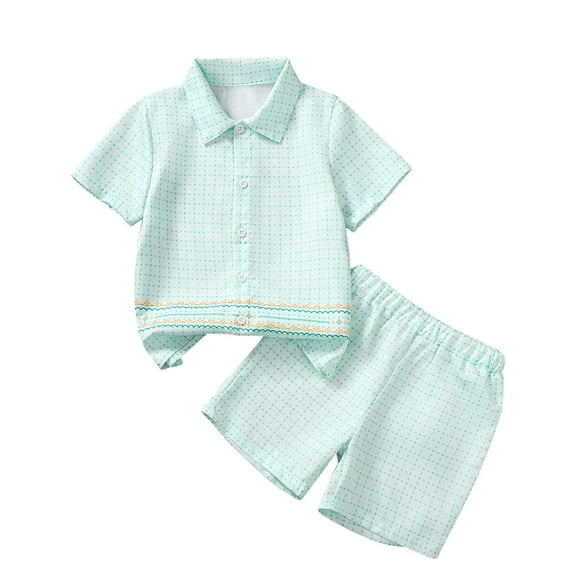 Utoimkio Toddler Baby Boy Summer Shorts Set Short Sleeve Button Down Shirt and Shorts 2Pcs Summer Outfits Size 4-8T