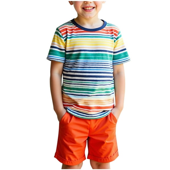 Utoimkio Toddler Baby Boys Casual Summer Shorts Set Short Sleeve T-Shirt and Shorts 2Pcs Cute Print Summer Outfits Size 3-8T