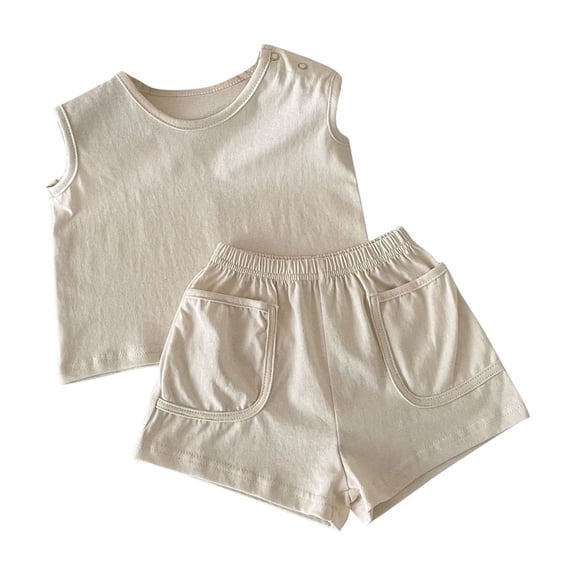 Utoimkio Toddler Baby Boys Girls Summer Clothes Solid Sleeveless Tank Tops Shorts 2Pcs Baby Boys Girls Summer Lounge Outfits