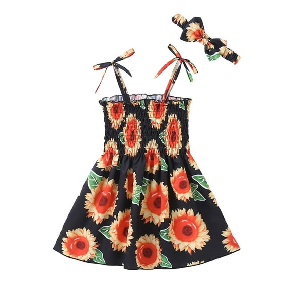 Utoimkio Toddler Baby Girl Summer Outfits Overalls Floral Print Halter Princess Dress Summer Beach Clothes