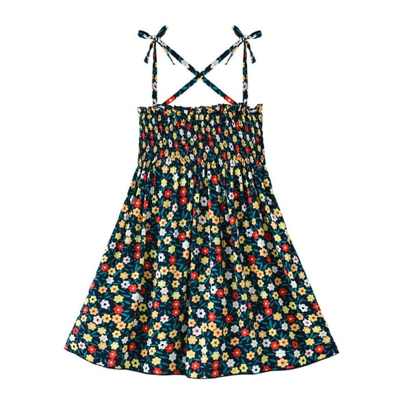 Utoimkio Toddler Baby Girls Summer Outfits Overalls Floral Print Princess Dress Crisscross Halter Casual Party Dresses Summer Clothes for Girls 1-6 Years