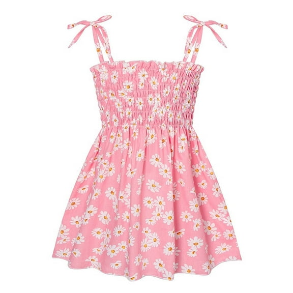 Utoimkio Toddler Baby Girls Summer Outfits Overalls Floral Print Princess Dress Crisscross Halter Casual Party Dresses Summer Clothes for Girls 1-6 Years