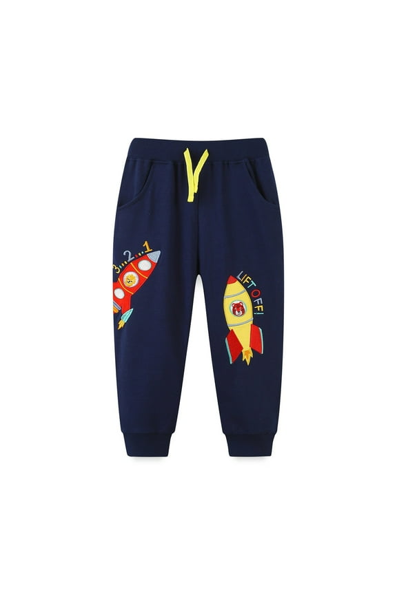 Toddler Boy Cute Print Sweatpants Active Jogger Pants Casual Pull-On Pants Drawstring Sweat Pants for Little Boys 2-7 Years