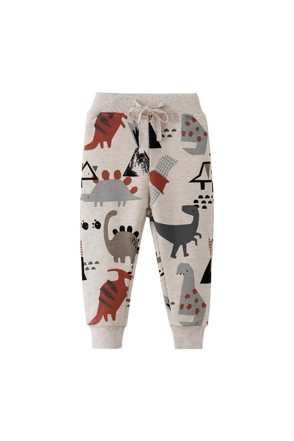Toddler Boy Dinosaur Print Sweatpants Active Jogger Pants Casual Pull-On Pants Drawstring Sweat Pants for Little Boys 2-7 Years