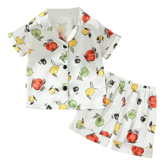Utoimkio Toddler Boy Girls Summer Pajama Set Short Sleeve Button Down Shirt and Pants 2Pcs Cute Print Summer Clothes Size 12M-8T