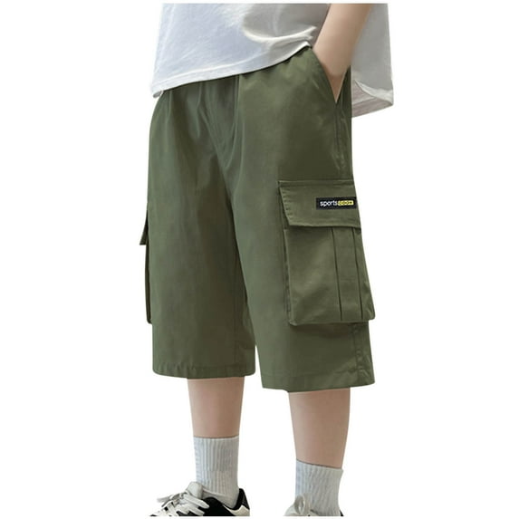 Utoimkio Toddler Boys Elastic Waisted Cargo Shorts Solid Color Pull On Short Pants with Pockets Summer Clothes Size 5-15T