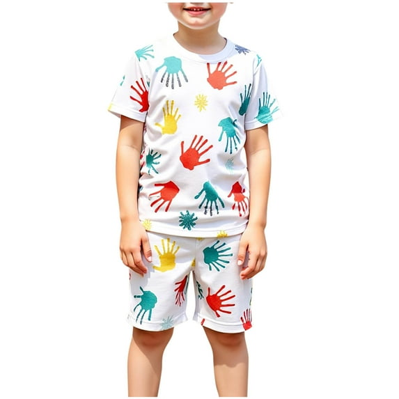 Utoimkio Toddler Casual Summer Clothes Short Sleeve T-Shirt and Shorts 2Pcs Cute Print Summer Outfits Size 3-8T