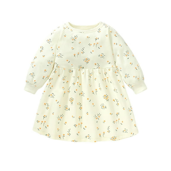 Utoimkio Toddler Girls Cotton Dress Floral Print Long Sleeve Party Dress Spring Fall Outfits Clothes Size 2-7Y