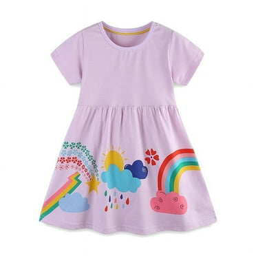 Utoimkio Clearance Toddler Girls Princess Dress Floral Print Short Sleeve Formal Party Dress Summer Outfits Clothes Size 2-7Y