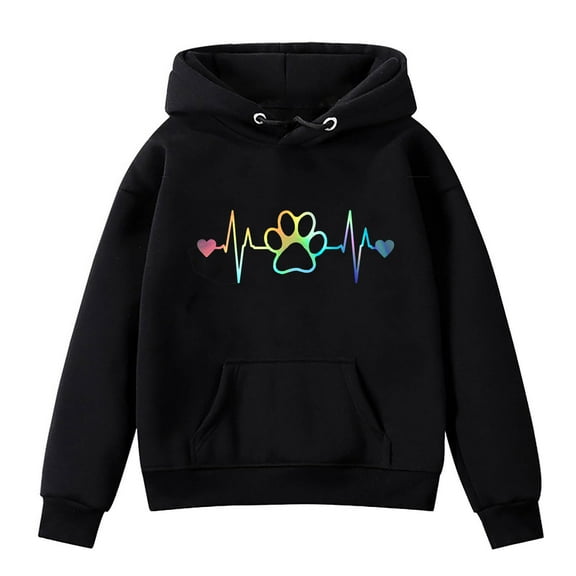 Utoimkio Toddler Little Boy Girls Long Sleeve Hoodie Sweatshirt Casual Loose Pullover Tops Cute Dog Paw Print Fall Blouses for Kids 1-14 Years