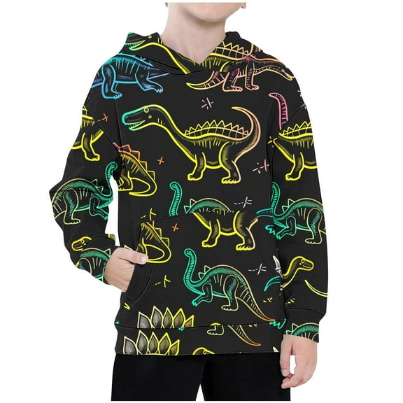 Utoimkio Toddler Kid Boys Cute Dinosaur Print Hoodie Sweatshirt Pullover Long Sleeve Pullover Top Fall Blouses for Kids
