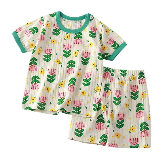 Utoimkio Toddler Summer Clothes Short Sleeve T-Shirt and Shorts 2Pcs Cute Print Summer Pajama Set