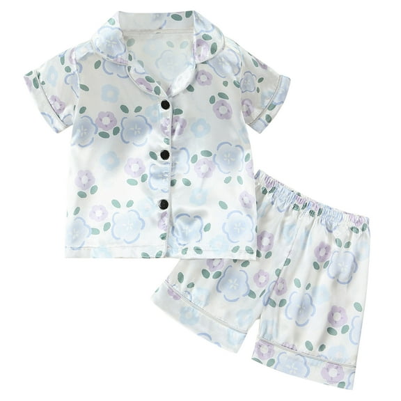 Utoimkio Toddler Summer Pajama Clothes Short Sleeve Button Down Shirt and Pants 2Pcs Cute Print Summer Outfits Size 12M-8T