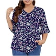 thumbnail image 1 of Utoimkio Tunic Tops for Women Plus Size 3/4 Sleeve Floral Print Shirts Crewneck Pleated Pullover Tee Blouses for Women, 1 of 5