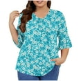 thumbnail image 1 of Utoimkio Tunic Tops for Women Plus Size 3/4 Sleeve Floral Print Shirts Crewneck Pleated Pullover Tee Blouses for Women, 1 of 5