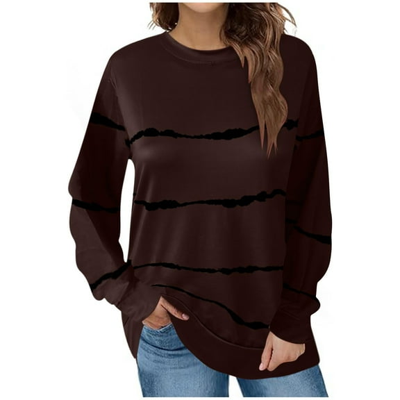 Utoimkio Tunic Tops for Women Plus Size Long Sleeve Striped Shirts Crewneck Pullover Tee Blouses for Women