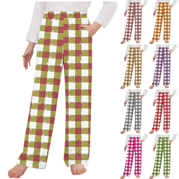 Utoimkio Unisex Boys Girls Pajama Pants Sleep Pants Soft Elastic Waisted Kids Pajama Bottoms Plaid Print Lounge Pants with Pockets for Little Boy Girls 4-14 Years