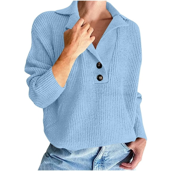 Utoimkio Women's 2025 Fall V Neck Sweater Long Sleeve Collared Knit Casual Slim Fitted Pullover Tops for Women