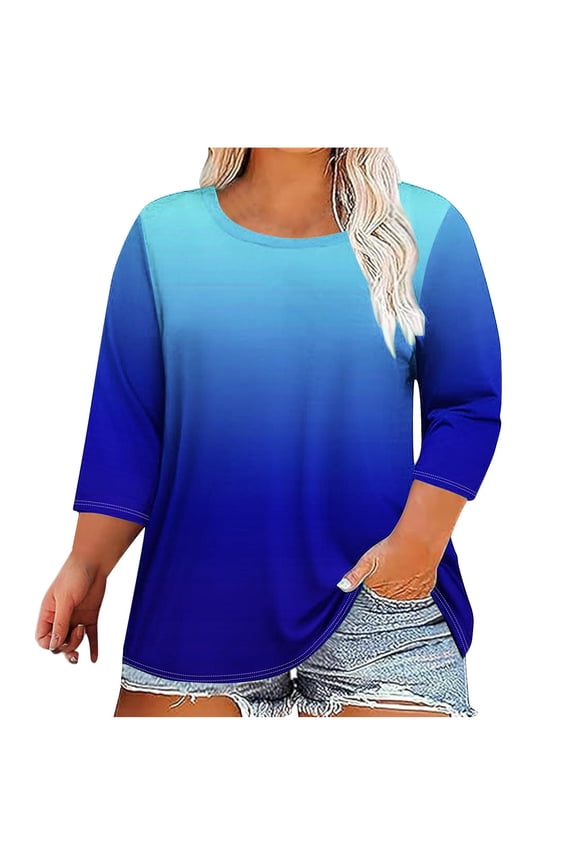 Women's 3/4 Sleeve Tops 2025 Floral Print Shirt Crewneck Tops Loose Fit Casual Blouses for Women