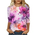 thumbnail image 1 of Utoimkio Women's 3/4 Sleeve Tops 2025 Floral Print Shirt Crewneck Tops Loose Fit Casual Blouses for Women, 1 of 5