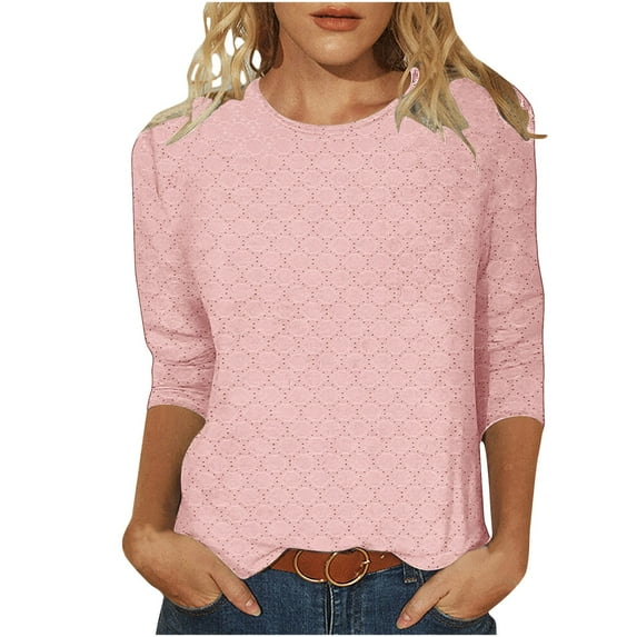 Utoimkio Women's 3/4 Sleeve Tops 2025 Solid Color Shirt Crewneck Tops Loose Fit Casual Blouses for Women