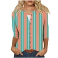 thumbnail image 1 of Utoimkio Clearance Women's 3/4 Sleeve Tops Casual Button Down Shirts for Women Loose Fit Casual Striped Print Blouses for Women, 1 of 5
