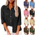 thumbnail image 1 of Utoimkio Women's Button Down Shirts Cotton Linen Dress Shirt Long Sleeve V Neck Solid Color Blouses Casual Work Tunic Tops for Women, 1 of 6