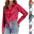 thumbnail image 1 of Utoimkio Women's Button Down Shirts Solid Color Dress Shirt Long Sleeve V Neck Blouses Casual Work Tunic Tops for Women, 1 of 6