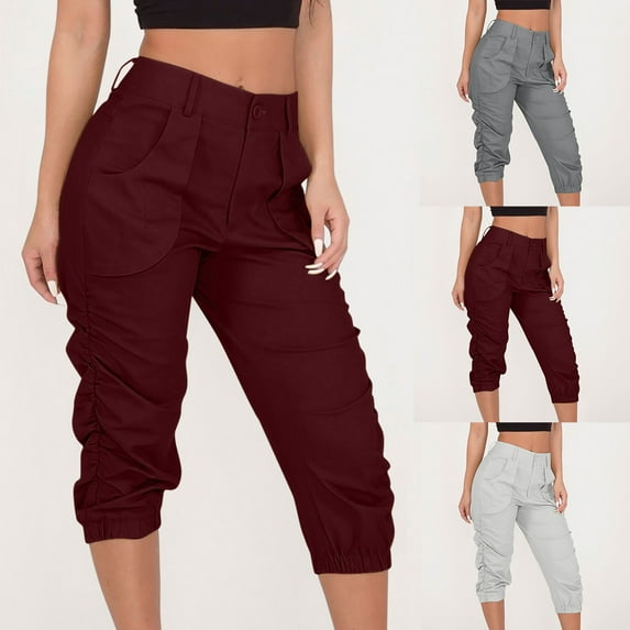 Utoimkio Women's Capri Cargo Pants Summer High Waisted Casual Lounge Pants with Pockets