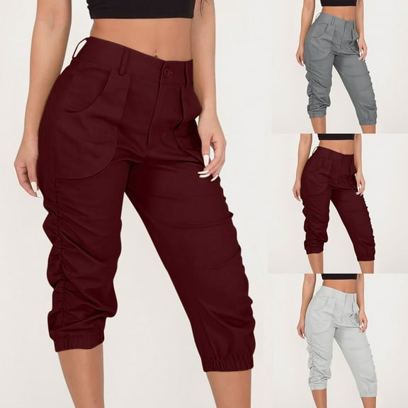 Utoimkio Women's Capri Cargo Pants Summer High Waisted Casual Lounge Pants with Pockets