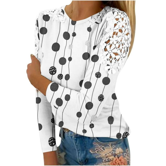 Utoimkio Clearance Women's Casual Fall Lace Tops 2024 Crewneck Long Sleeve Shirts Loose Fit Basic T Shirts Fall Tee Clothes