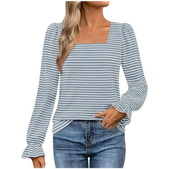 Utoimkio Women's Casual Fall Tops 2025 Scoop Neck Long Sleeve Shirts Slim Fit Basic T Shirts Fall Tee Clothes