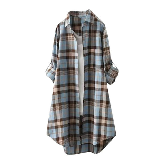 Utoimkio Women's Casual Long Plaid Shacket Long Sleeve Button Down Oversized Shirt Jacket Coats for Women