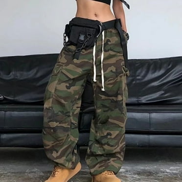 Utoimkio Clearance Women's Casual Loose Camo Cargo Pants High Waisted Wide Leg Hiking Pants Casual Trousers for Women with Pockets
