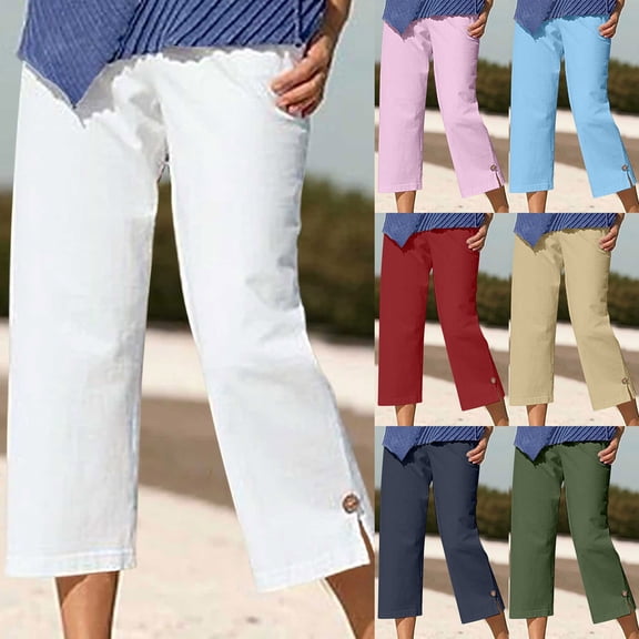 Utoimkio Women's Casual Loose Capri Pants High Waisted Straight Leg Cropped Lounge Pants for Women