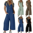 thumbnail image 1 of Utoimkio Women's Casual Loose Short Sleeve Button Down Jumpsuits Wide Leg Long Pants Romper with Pockets, 1 of 8
