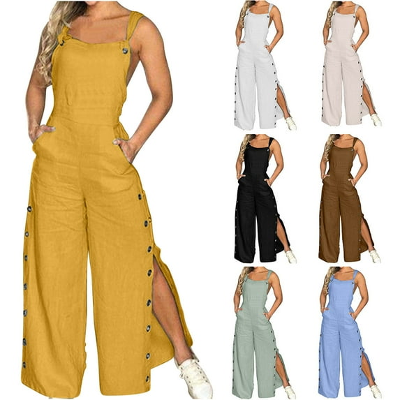 Utoimkio Clearance Women's Casual Overalls Bib Casual Loose Sleeveless Romper One Piece Wide Leg Jumpsuit for Women with Pockets