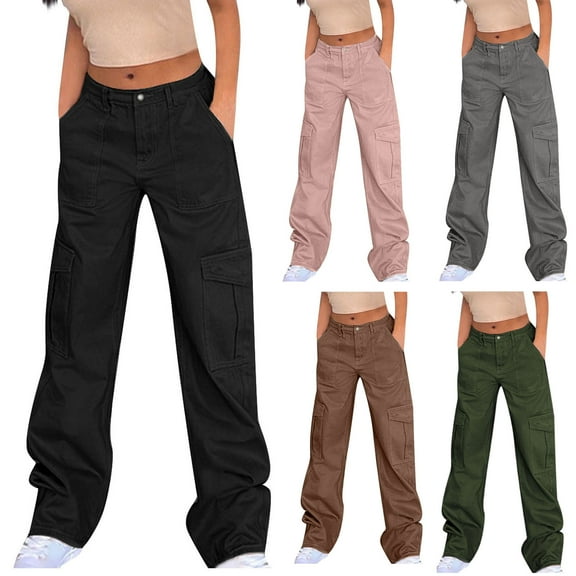 Utoimkio Women's Casual Straight Leg Cargo Pants High Waisted Baggy Joggers Sweat Pants with Pockets for Women