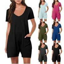Utoimkio Women's Casual Summer Short Sleeve Rompers Loose Fit Short Jumpsuits Overalls Summer Outfits with Pockets