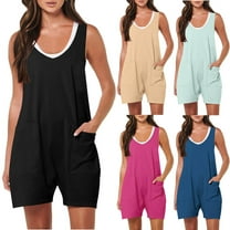 Utoimkio Women's Casual Summer Sleeveless Rompers Loose Fit Adjustable Strap Short Jumpsuits Overalls Summer Outfits with Pockets