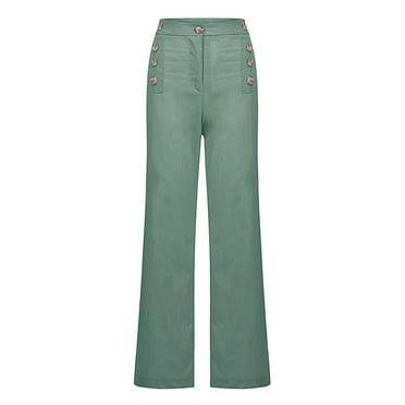 Utoimkio Clearance Women's Casual Work Office Dress Pants High Waisted Straight Leg Button Down Work Pants for Women
