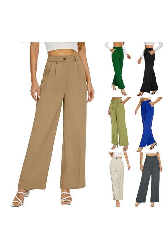 Women's Casual Work Office Dress Pants High Waisted Straight Leg Work Pants for Women with Pockets