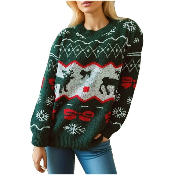 Utoimkio Women's Christmas Pullover Sweaters Long Sleeve Crewneck Pullover Knit Jumper Tops Fall Sweaters for Women