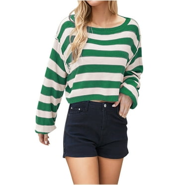 Utoimkio Clearance Women's Color Block Sweaters Long Sleeve Crewneck Pullover Knit Jumper Tops Fall Sweaters for Women