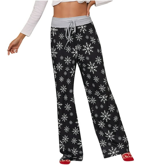 Utoimkio Women's Comfy Casual Pajama Pants Floral Print Drawstring Christmas Lounge Pants Wide Leg Pants for Women